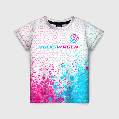 Детская футболка Volkswagen neon gradient style: символ сверху / 3D-принт – фото 1