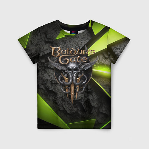 Детская футболка Baldurs Gate 3 logo green abstract / 3D-принт – фото 1