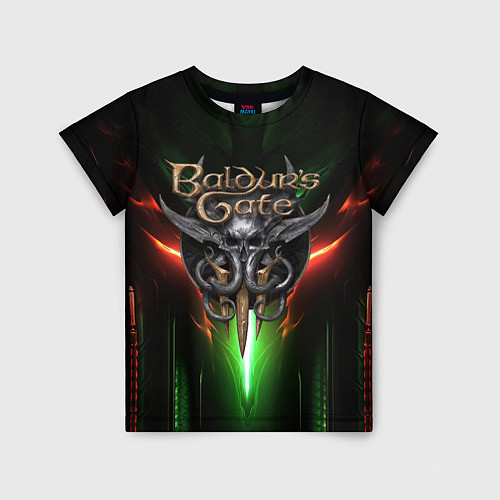 Детская футболка Baldurs Gate 3 logo green red light / 3D-принт – фото 1