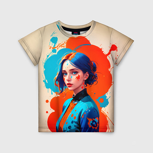Детская футболка Девушка в брызгах краски / 3D-принт – фото 1