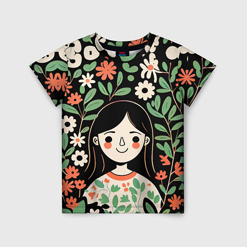Детская футболка Девочка в цветах - Бохо / 3D-принт – фото 1