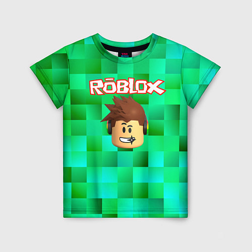 Детская футболка Roblox head на пиксельном фоне / 3D-принт – фото 1