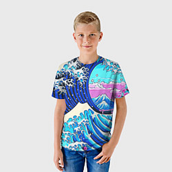 Футболка детская Большая волна в Канагаве сакура, цвет: 3D-принт — фото 2