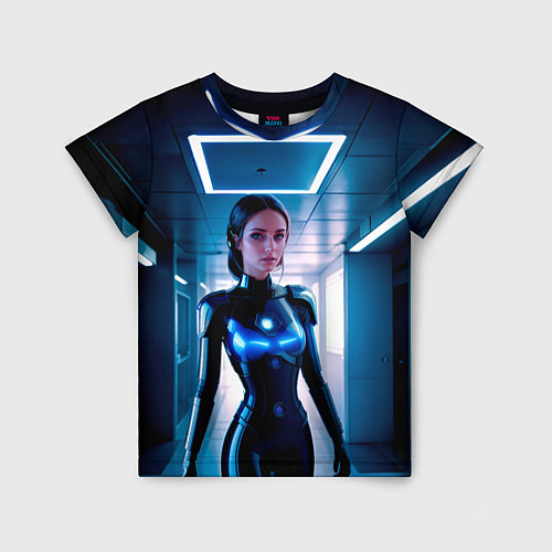Детская футболка Девушка биоробот на космической станции / 3D-принт – фото 1
