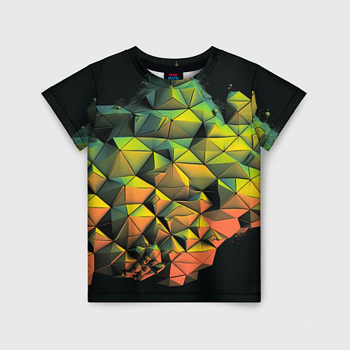 Детская футболка Зеленая кубическая абстракция / 3D-принт – фото 1