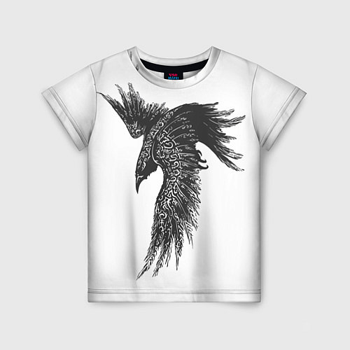 Детская футболка Чёрный ворон с рунами / 3D-принт – фото 1