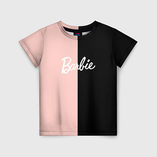 Детская футболка Барби - сплит нежно-персикового и черного / 3D-принт – фото 1