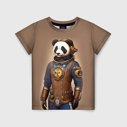 Детская футболка Крутой панда в стиле стимпанк - нейросеть / 3D-принт – фото 1