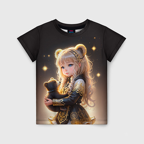 Детская футболка Девочка с бурым медвежонком / 3D-принт – фото 1