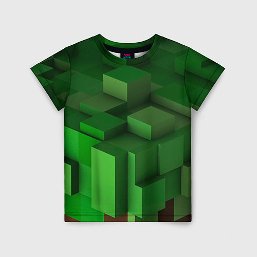 Детская футболка Зелёный блоковый паттерн / 3D-принт – фото 1