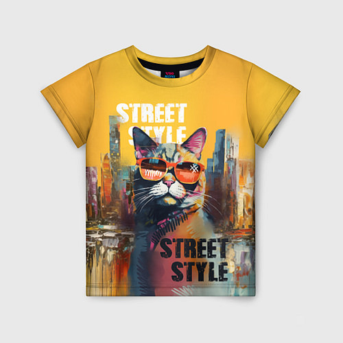 Детская футболка Кот в городе - street style / 3D-принт – фото 1