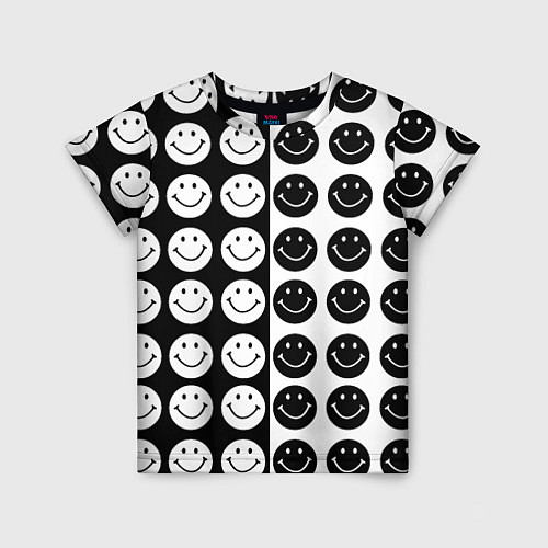 Детская футболка Smiley black and white / 3D-принт – фото 1