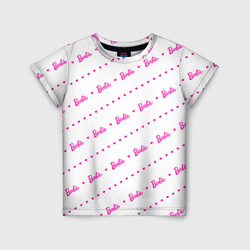 Детская футболка Барби паттерн - логотип и сердечки / 3D-принт – фото 1