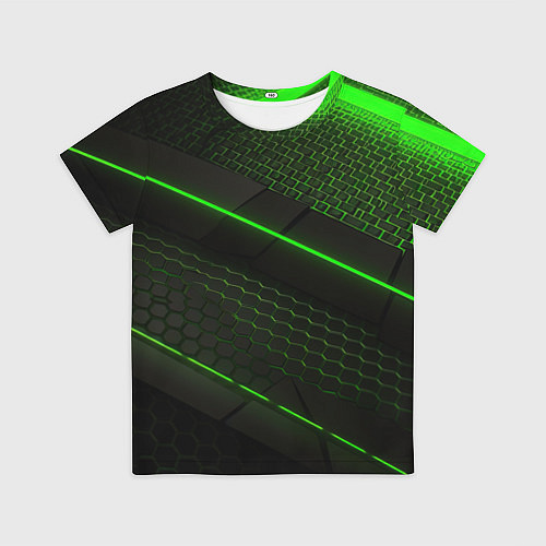 Детская футболка Зеленая абстракция со светом / 3D-принт – фото 1