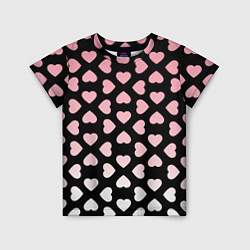 Футболка детская Розовые сердечки на чёрном, цвет: 3D-принт
