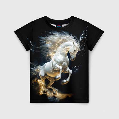 Детская футболка Конь Белая молния / 3D-принт – фото 1