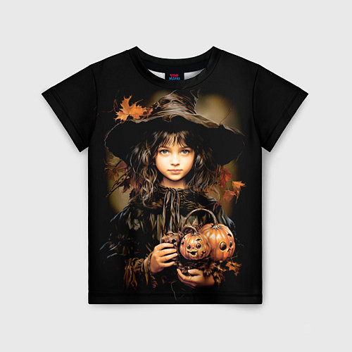 Детская футболка Маленькая ведьма с тыквами / 3D-принт – фото 1