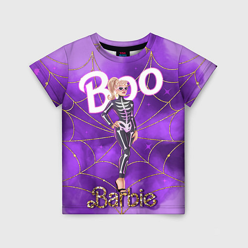 Детская футболка Барби в костюме скелета: паутина и фиолетовый дым / 3D-принт – фото 1