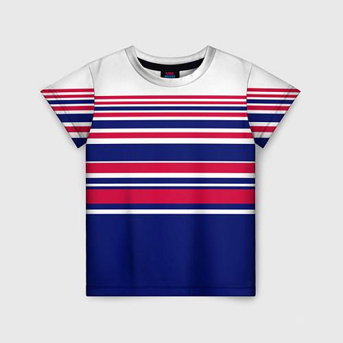 Детская футболка Красные и синие полосы на белом фоне / 3D-принт – фото 1