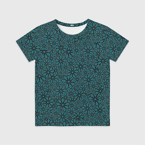 Детская футболка Цветочный паттерн сине-зелёный / 3D-принт – фото 1