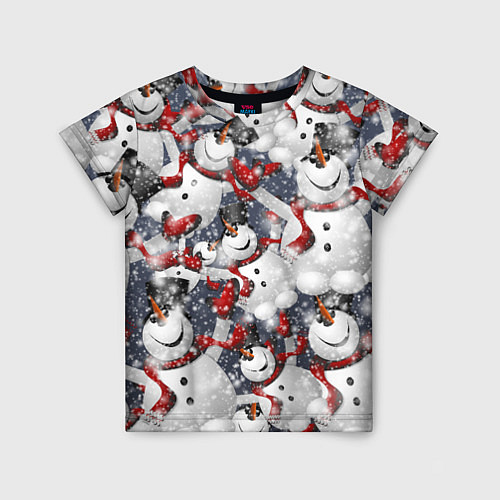 Детская футболка Зимний паттерн со снеговиками / 3D-принт – фото 1