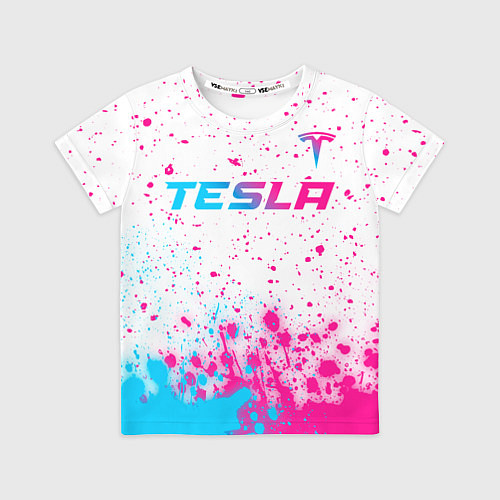 Детская футболка Tesla neon gradient style: символ сверху / 3D-принт – фото 1
