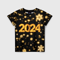 Футболка детская Новый 2024 год - золотые снежинки, цвет: 3D-принт