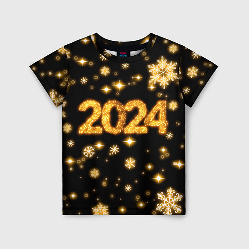 Детская футболка Новый 2024 год - золотые снежинки / 3D-принт – фото 1