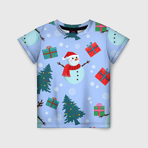 Детская футболка Снеговики с новогодними подарками паттерн / 3D-принт – фото 1