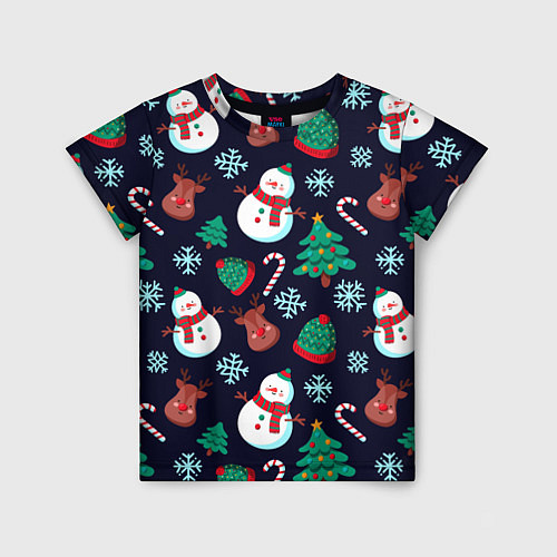 Детская футболка Снеговички с рождественскими оленями и елками / 3D-принт – фото 1