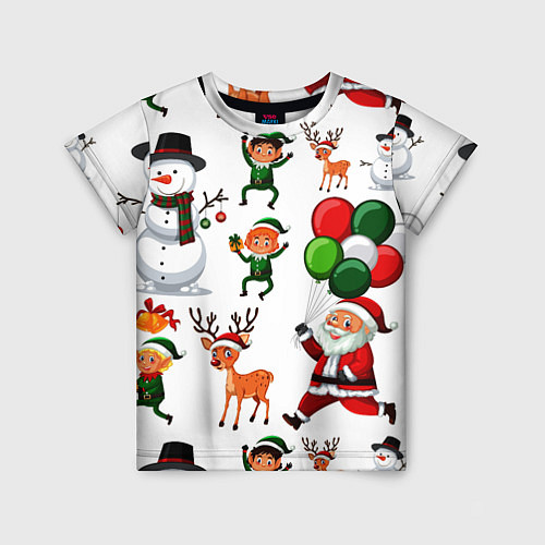 Детская футболка Зимний праздник - деды морозы гномы олени / 3D-принт – фото 1