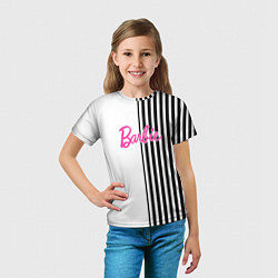 Футболка детская Барби - белый и черные полосы, цвет: 3D-принт — фото 2