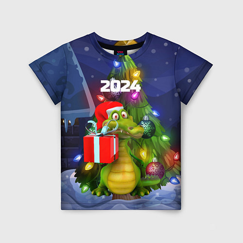 Детская футболка Дракон с подарком у елки / 3D-принт – фото 1
