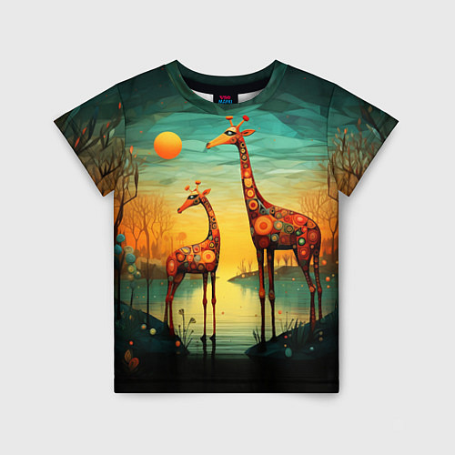 Детская футболка Жирафы в стиле фолк-арт / 3D-принт – фото 1