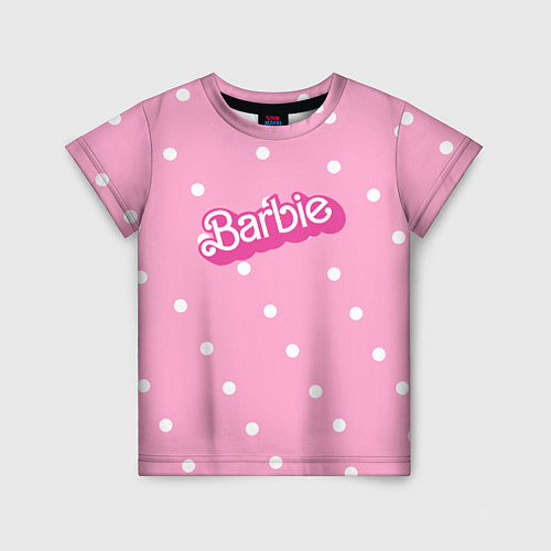Детская футболка Барби - белый горошек на розовом / 3D-принт – фото 1