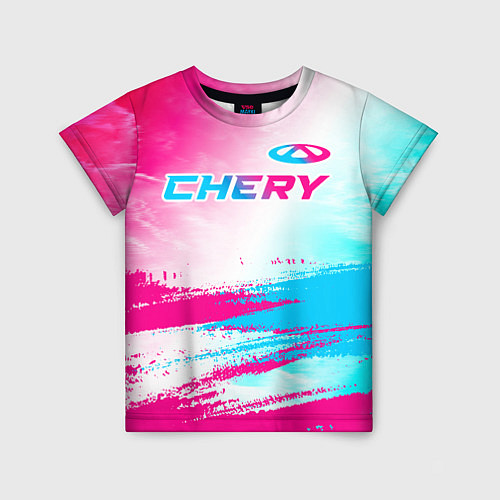 Детская футболка Chery neon gradient style: символ сверху / 3D-принт – фото 1