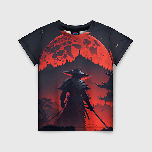 Детская футболка Samurai and red moon - нейросеть / 3D-принт – фото 1