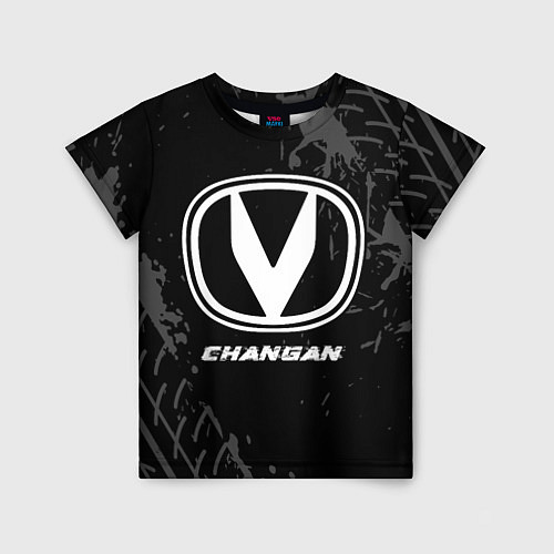 Детская футболка Changan speed на темном фоне со следами шин / 3D-принт – фото 1