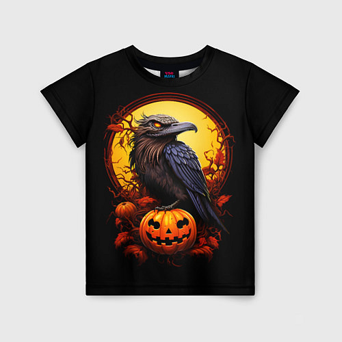 Детская футболка Halloween - ворон и тыква / 3D-принт – фото 1