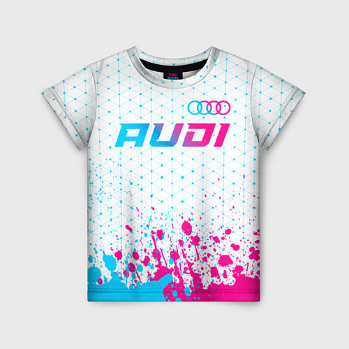 Детская футболка Audi neon gradient style: символ сверху / 3D-принт – фото 1