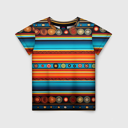 Детская футболка Этнический узор в горизонтальную полоску / 3D-принт – фото 1