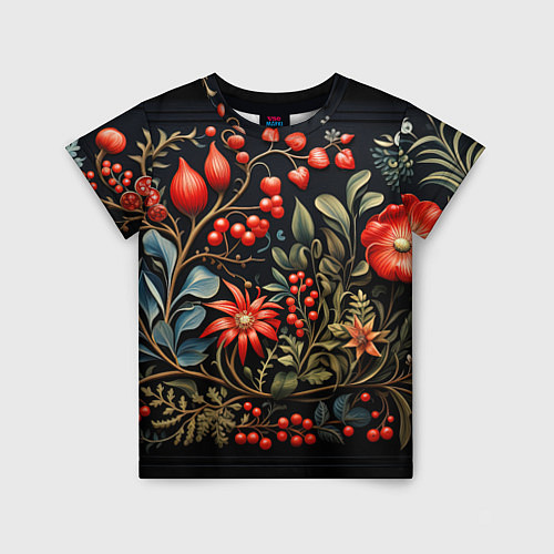 Детская футболка Новогодние ягоды и цветы / 3D-принт – фото 1