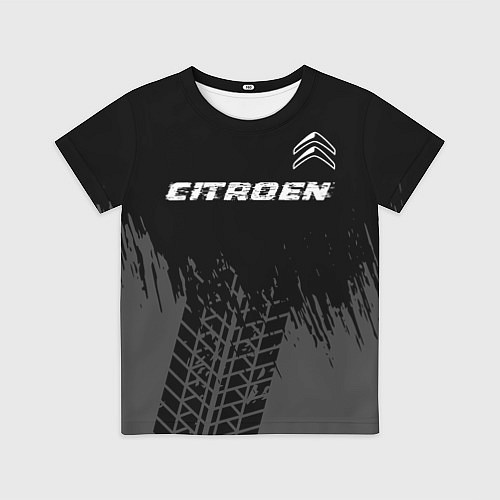 Детская футболка Citroen speed на темном фоне со следами шин посере / 3D-принт – фото 1