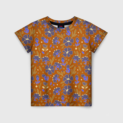 Детская футболка Цветы в поле коричневый цвет / 3D-принт – фото 1