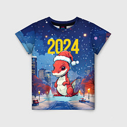 Футболка детская 2024 красный новогодний дракон, цвет: 3D-принт