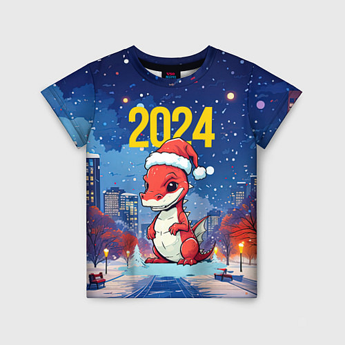Детская футболка 2024 красный новогодний дракон / 3D-принт – фото 1