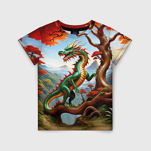 Детская футболка Зеленый деревянный дракон / 3D-принт – фото 1