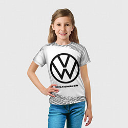 Футболка детская Volkswagen speed на светлом фоне со следами шин, цвет: 3D-принт — фото 2