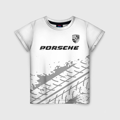 Детская футболка Porsche speed на светлом фоне со следами шин посер / 3D-принт – фото 1