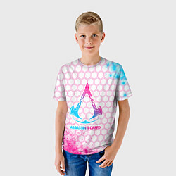 Футболка детская Assassins Creed neon gradient style, цвет: 3D-принт — фото 2